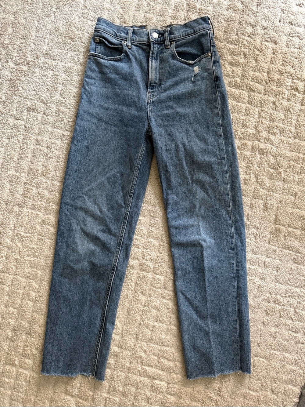 Everlane High-Rise Straight Jeans in Medium Blue Denim